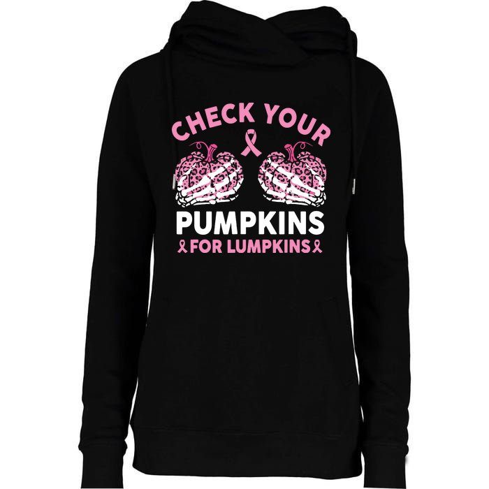 Check Your Pumpkins Breast Cancer Awareness Halloween Women Womens Funnel Neck Pullover Hood