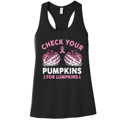 Check Your Pumpkins Breast Cancer Awareness Halloween Women Women's Racerback Tank