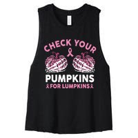 Check Your Pumpkins Breast Cancer Awareness Halloween Women Women's Racerback Cropped Tank