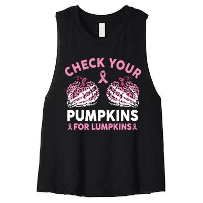 Check Your Pumpkins Breast Cancer Awareness Halloween Women Women's Racerback Cropped Tank