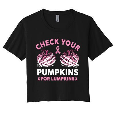 Check Your Pumpkins Breast Cancer Awareness Halloween Women Women's Crop Top Tee