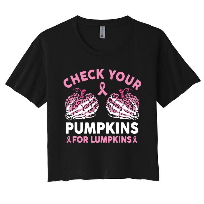 Check Your Pumpkins Breast Cancer Awareness Halloween Women Women's Crop Top Tee