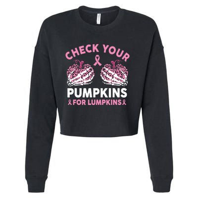 Check Your Pumpkins Breast Cancer Awareness Halloween Women Cropped Pullover Crew