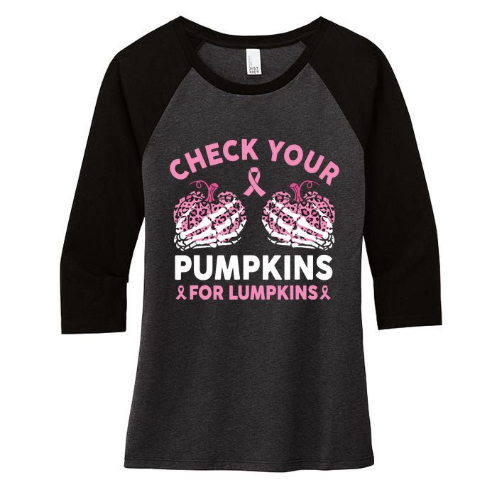 Check Your Pumpkins Breast Cancer Awareness Halloween Women Women's Tri-Blend 3/4-Sleeve Raglan Shirt