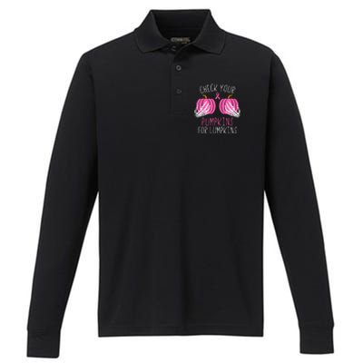 Check Your Pumpkins Breast Cancer Awareness Performance Long Sleeve Polo