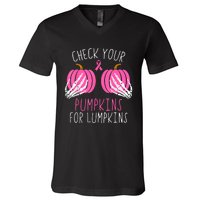 Check Your Pumpkins Breast Cancer Awareness V-Neck T-Shirt