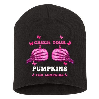 Check Your Pumpkins Breast Cancer Awareness Halloween Short Acrylic Beanie