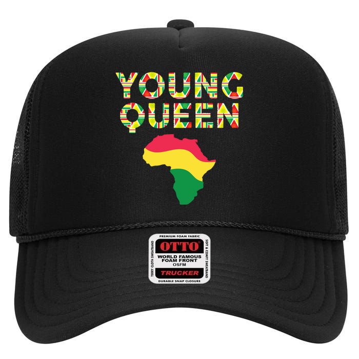 Cool Young Queen African American Black History Juneteenth High Crown Mesh Back Trucker Hat