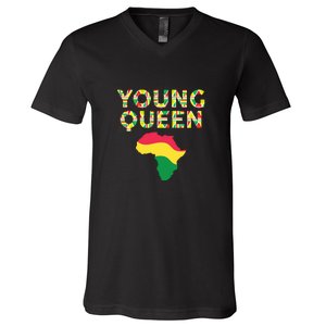 Cool Young Queen African American Black History Juneteenth V-Neck T-Shirt