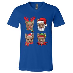 Cute Yorkshire Terrier Christmas Gift Santa Dog Gift V-Neck T-Shirt