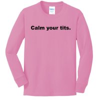 Calm Your Tits Joke Kids Long Sleeve Shirt