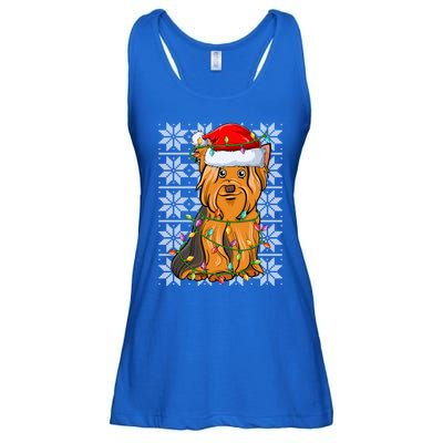 Cute Yorkshire Terrier Christmas Lights Santa Hat Ugly Xmas Cute Gift Ladies Essential Flowy Tank