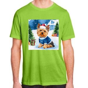 Christmas Yorkshire Terrier Dog Santa Hat In Xmas Snow Adult ChromaSoft Performance T-Shirt