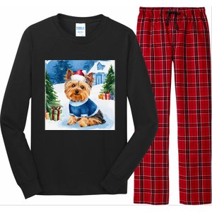 Christmas Yorkshire Terrier Dog Santa Hat In Xmas Snow Long Sleeve Pajama Set