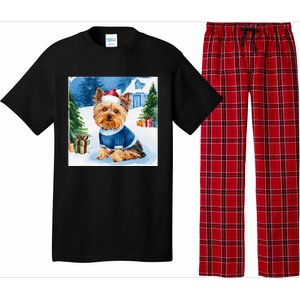 Christmas Yorkshire Terrier Dog Santa Hat In Xmas Snow Pajama Set