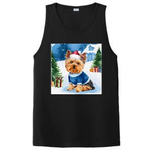 Christmas Yorkshire Terrier Dog Santa Hat In Xmas Snow PosiCharge Competitor Tank