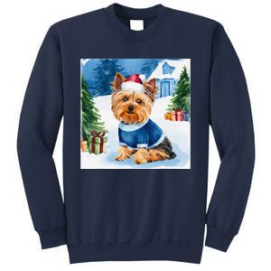 Christmas Yorkshire Terrier Dog Santa Hat In Xmas Snow Sweatshirt