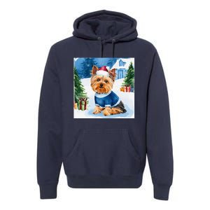 Christmas Yorkshire Terrier Dog Santa Hat In Xmas Snow Premium Hoodie