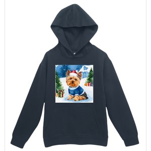 Christmas Yorkshire Terrier Dog Santa Hat In Xmas Snow Urban Pullover Hoodie