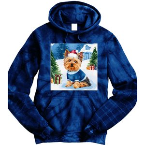 Christmas Yorkshire Terrier Dog Santa Hat In Xmas Snow Tie Dye Hoodie