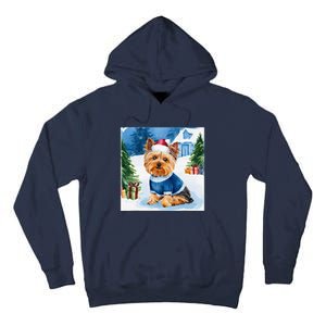 Christmas Yorkshire Terrier Dog Santa Hat In Xmas Snow Tall Hoodie