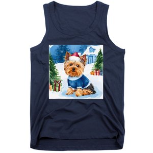 Christmas Yorkshire Terrier Dog Santa Hat In Xmas Snow Tank Top