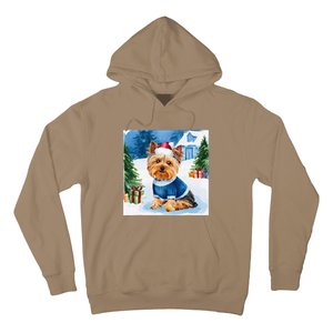 Christmas Yorkshire Terrier Dog Santa Hat In Xmas Snow Hoodie