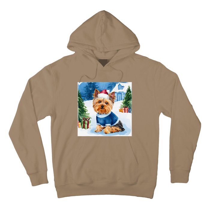 Christmas Yorkshire Terrier Dog Santa Hat In Xmas Snow Hoodie