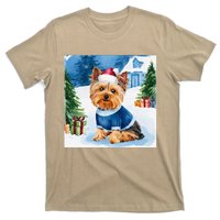 Christmas Yorkshire Terrier Dog Santa Hat In Xmas Snow T-Shirt