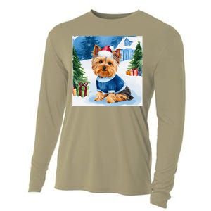 Christmas Yorkshire Terrier Dog Santa Hat In Xmas Snow Cooling Performance Long Sleeve Crew