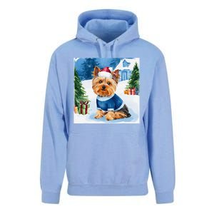 Christmas Yorkshire Terrier Dog Santa Hat In Xmas Snow Unisex Surf Hoodie