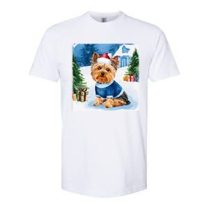 Christmas Yorkshire Terrier Dog Santa Hat In Xmas Snow Softstyle CVC T-Shirt