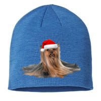 Cute Yorkshire Terrier Christmas Gift Santa Long Hair Yorkie Great Gift Sustainable Beanie