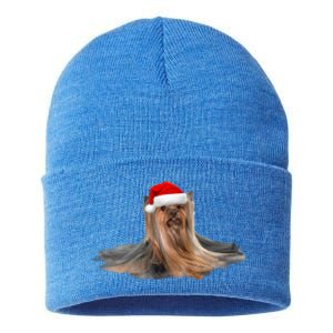 Cute Yorkshire Terrier Christmas Gift Santa Long Hair Yorkie Great Gift Sustainable Knit Beanie