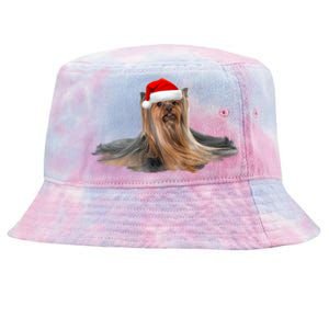 Cute Yorkshire Terrier Christmas Gift Santa Long Hair Yorkie Great Gift Tie-Dyed Bucket Hat