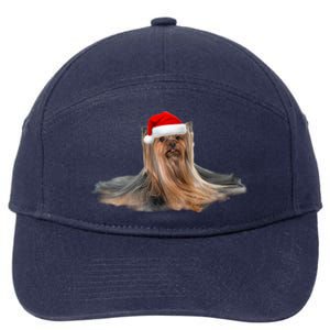 Cute Yorkshire Terrier Christmas Gift Santa Long Hair Yorkie Great Gift 7-Panel Snapback Hat