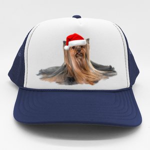 Cute Yorkshire Terrier Christmas Gift Santa Long Hair Yorkie Great Gift Trucker Hat