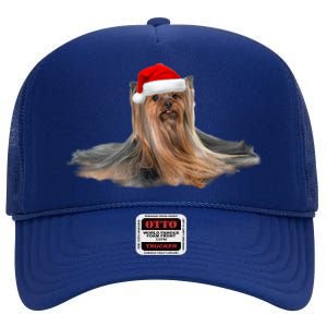 Cute Yorkshire Terrier Christmas Gift Santa Long Hair Yorkie Great Gift High Crown Mesh Back Trucker Hat