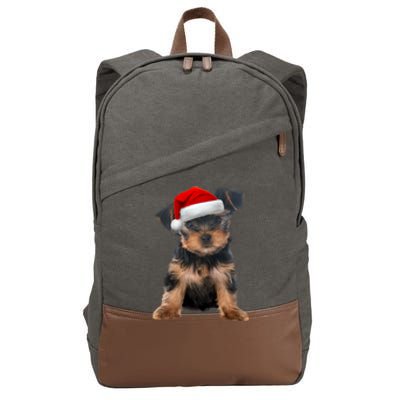 Cute Yorkshire Terrier Puppy Santa Hat Yorkie Christmas Gift Cotton Canvas Backpack