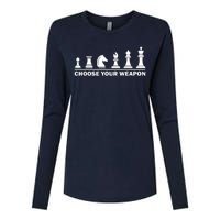 Choose Your Weapon Chess Strategy Funny Chess Lovers Womens Cotton Relaxed Long Sleeve T-Shirt