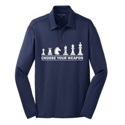 Choose Your Weapon Chess Strategy Funny Chess Lovers Silk Touch Performance Long Sleeve Polo