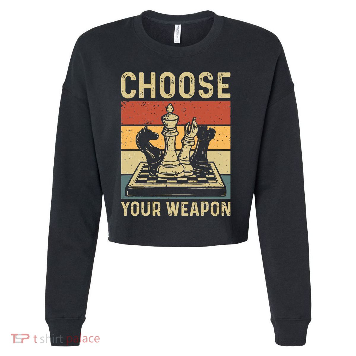 Choose Your Weapon Gag Chess Cropped Pullover Crew