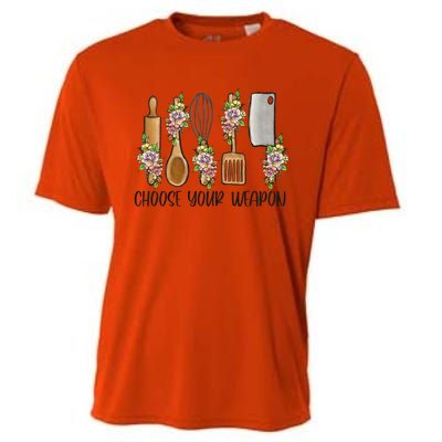 Choose Your Weapon Funny Cooking Chef Baking Design Humor Gift Cooling Performance Crew T-Shirt