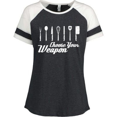 Choose Your Weapon Kitchen Birthday Chef Cook Cooking Gift Chef Bbq Enza Ladies Jersey Colorblock Tee