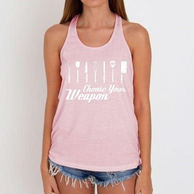 Choose Your Weapon Kitchen Birthday Chef Cook Cooking Gift Chef Bbq Women's Knotted Racerback Tank