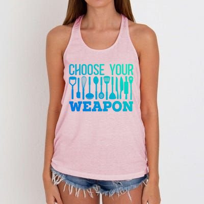 Choose Your Weapon Restaurant Cook Great Gift Women's Knotted Racerback Tank