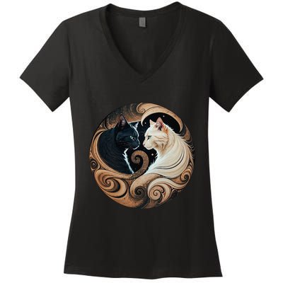 Cats Yin Yang Women's V-Neck T-Shirt