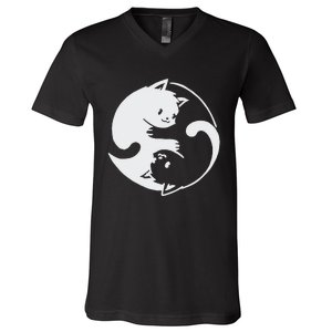 Chinese Yin Yang Cat Symbol funny animal V-Neck T-Shirt