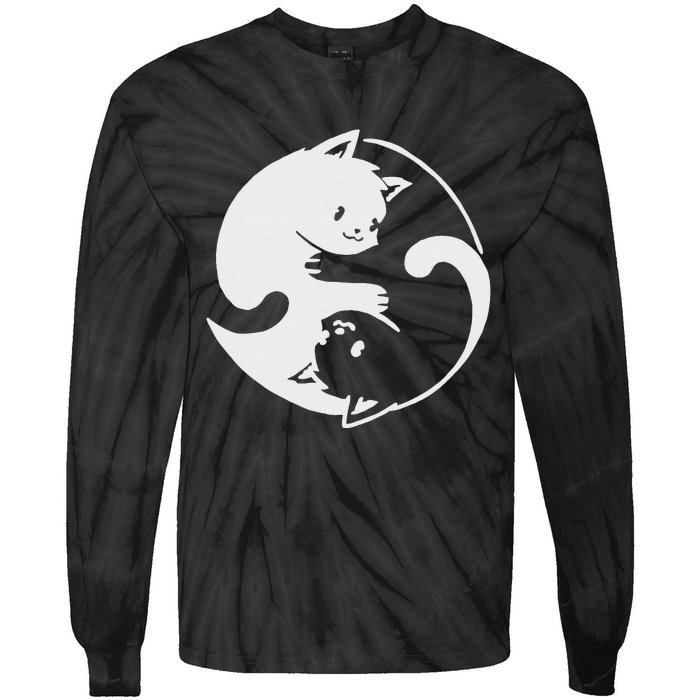 Chinese Yin Yang Cat Symbol funny animal Tie-Dye Long Sleeve Shirt