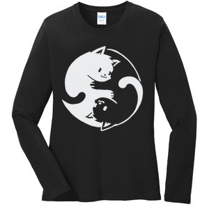 Chinese Yin Yang Cat Symbol funny animal Ladies Long Sleeve Shirt